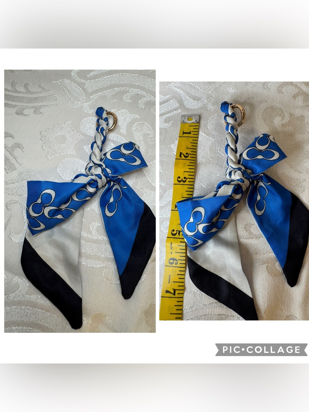 NWT Blue & White Silk Scarf Keychain Accessory